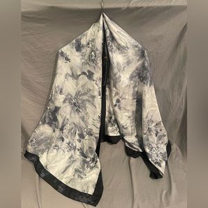 Canipelli Firenze 100% Silk Scarf Wrap Black and Grey Floral Print
